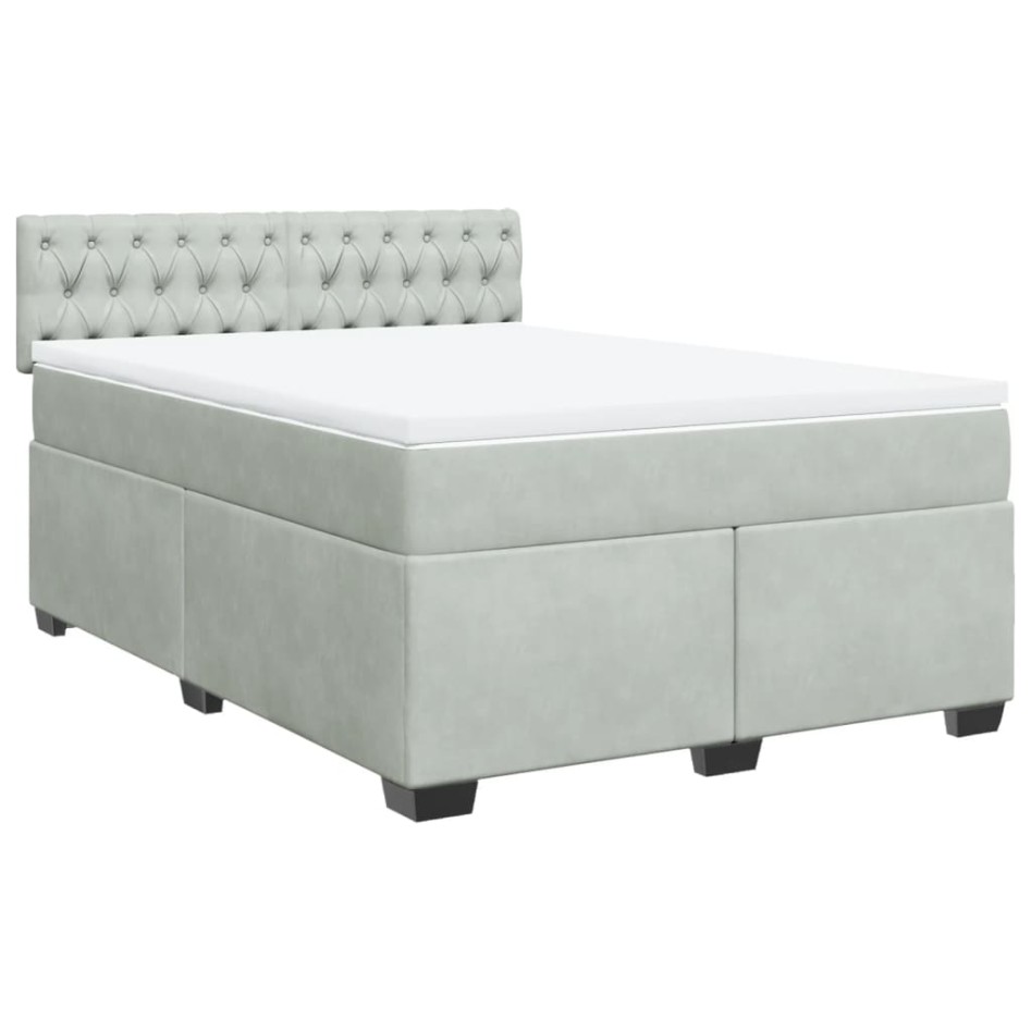 Cama box spring con colchón terciopelo gris claro 160x200