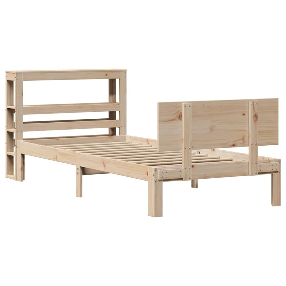 Estructura de cama con cabecero madera maciza pino 90x190