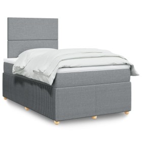 Cama box spring con colchón tela gris claro 120x200