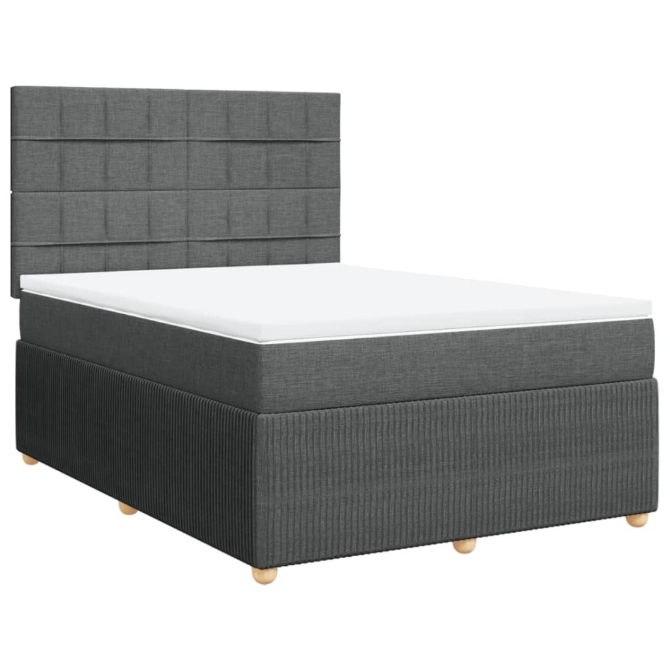 Cama box spring con colchón tela gris oscuro 140x200