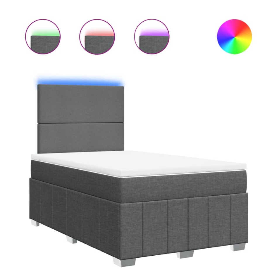 Cama box spring con colchón tela gris oscuro 120x200