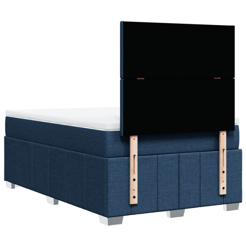 Cama box spring con colchón tela azul 120x200