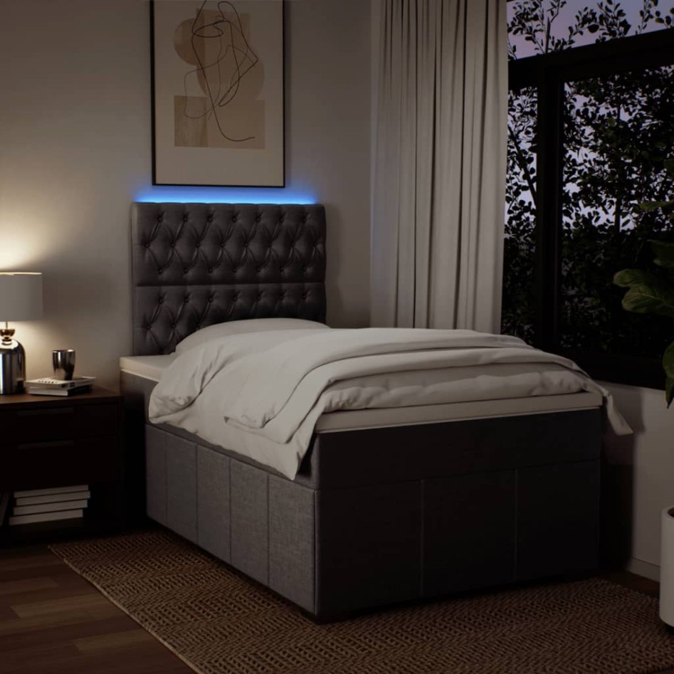 Cama box spring con colchón tela gris oscuro 120x200