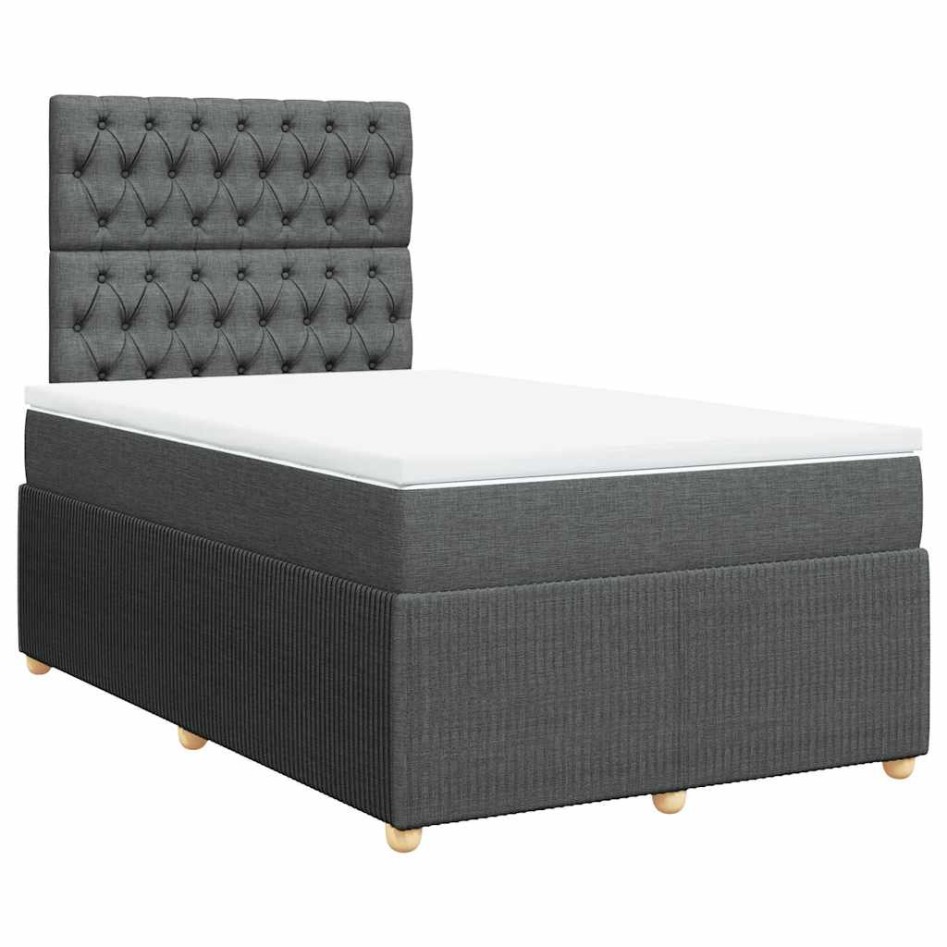 Cama box spring con colchón tela gris oscuro 120x200