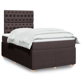 Cama box spring con colchón tela marrón oscuro 120x200