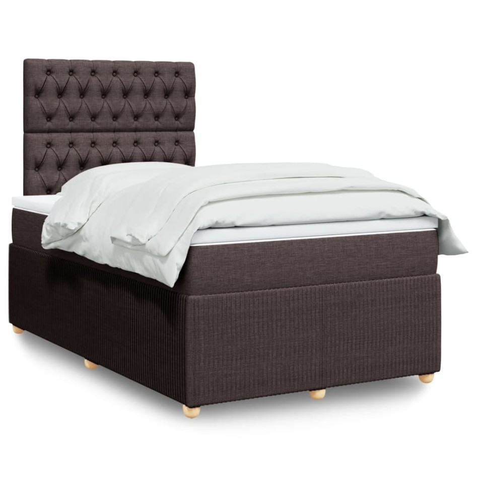 Cama box spring con colchón tela marrón oscuro 120x200