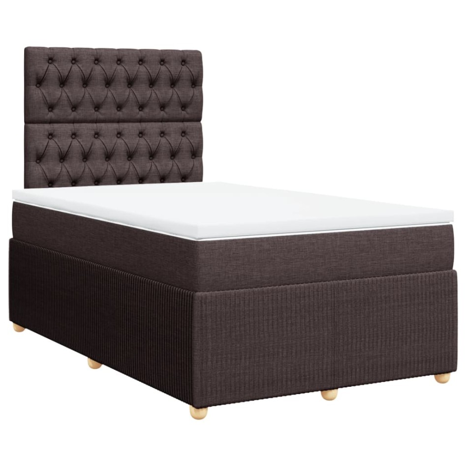 Cama box spring con colchón tela marrón oscuro 120x200
