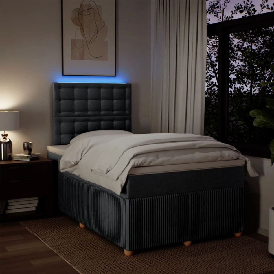 Cama box spring con colchón tela gris oscuro 120x200