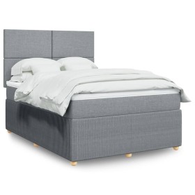 Cama box spring con colchón tela gris claro 140x190
