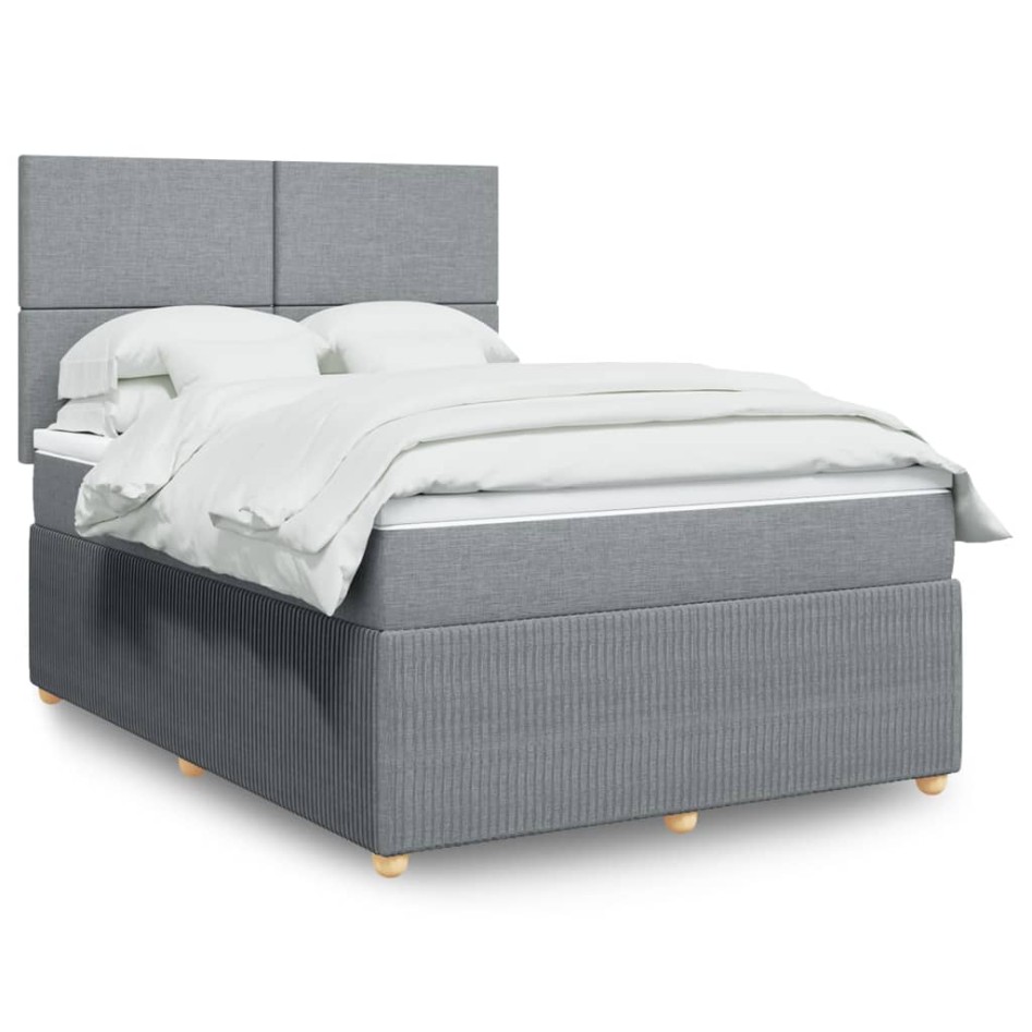 Cama box spring con colchón tela gris claro 140x190