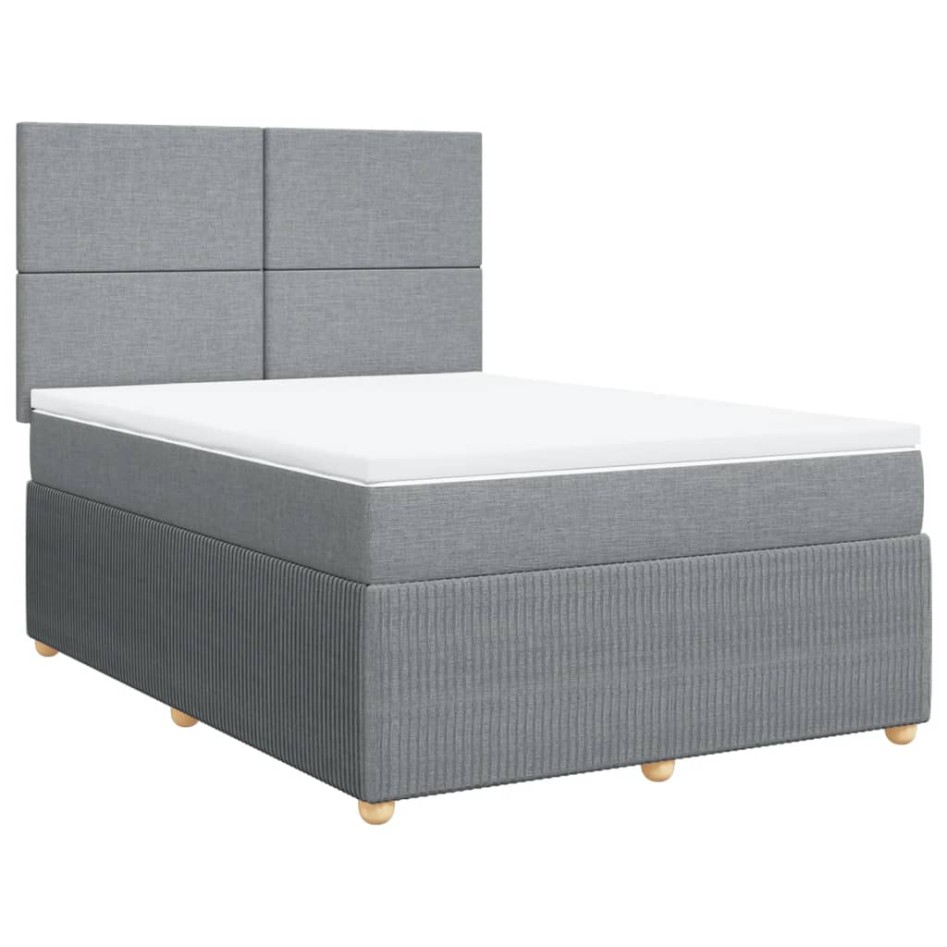 Cama box spring con colchón tela gris claro 140x190