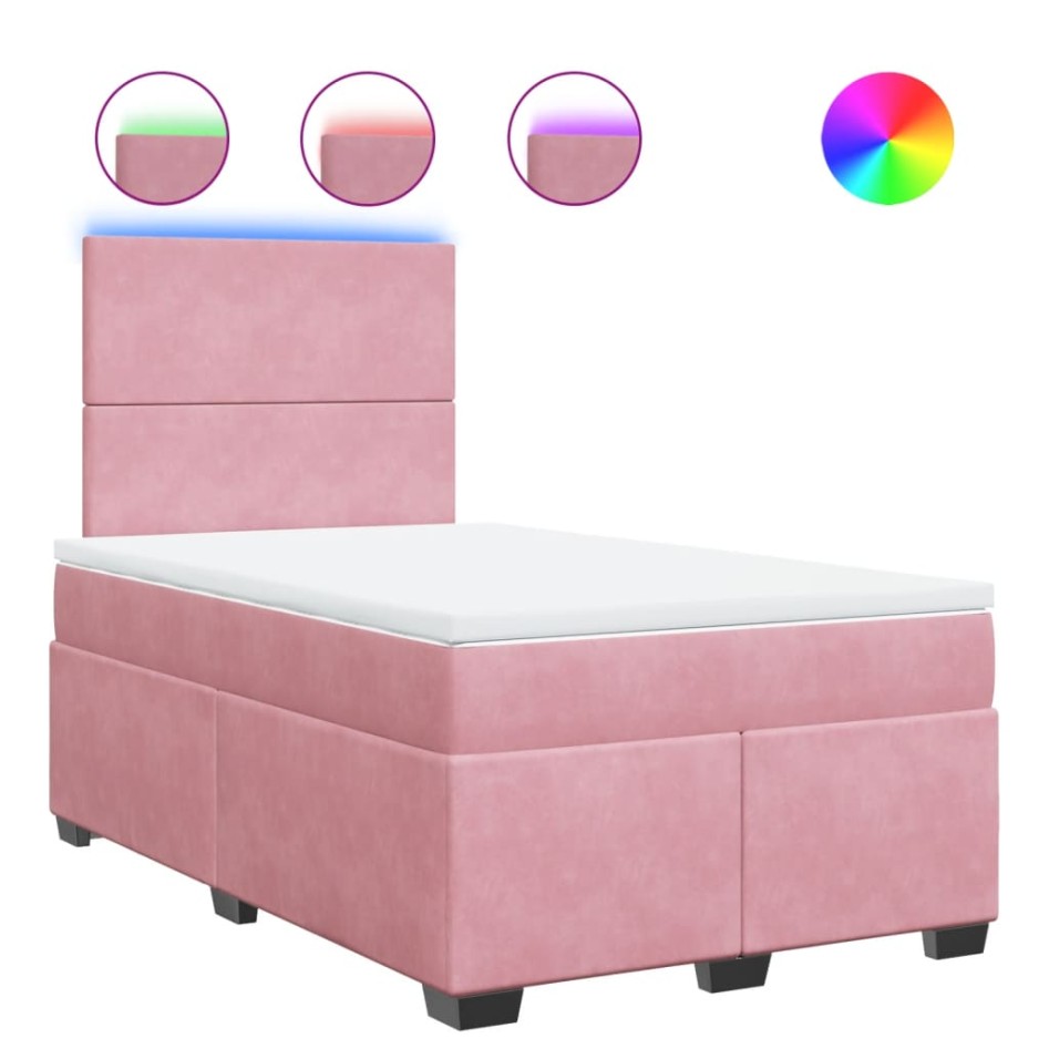 Cama box spring con colchón terciopelo rosa 120x200