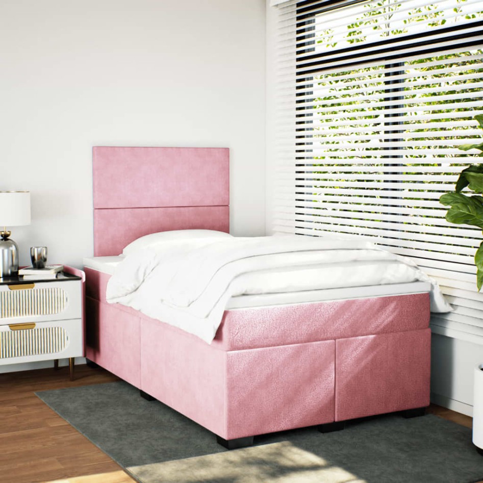 Cama box spring con colchón terciopelo rosa 120x200