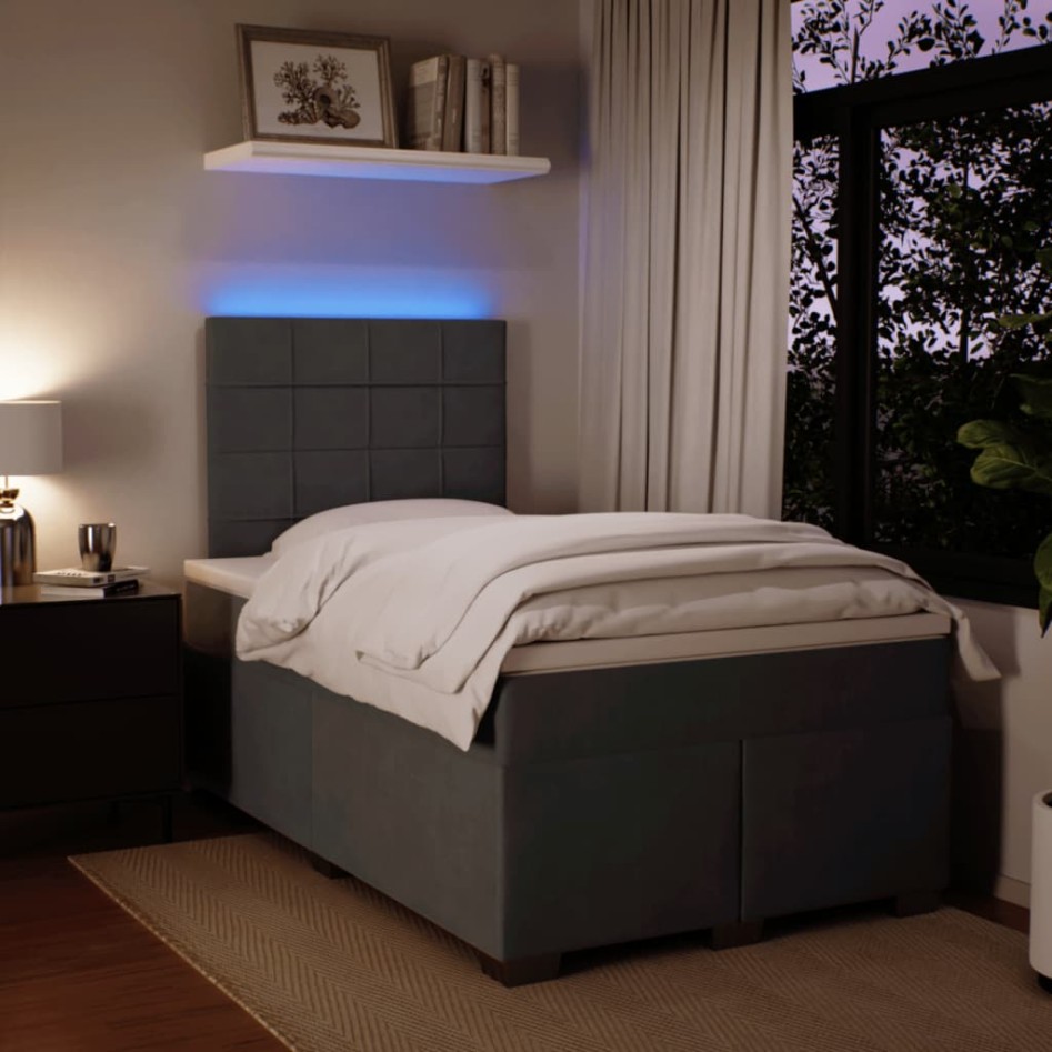 Cama box spring con colchón terciopelo gris oscuro 120x200