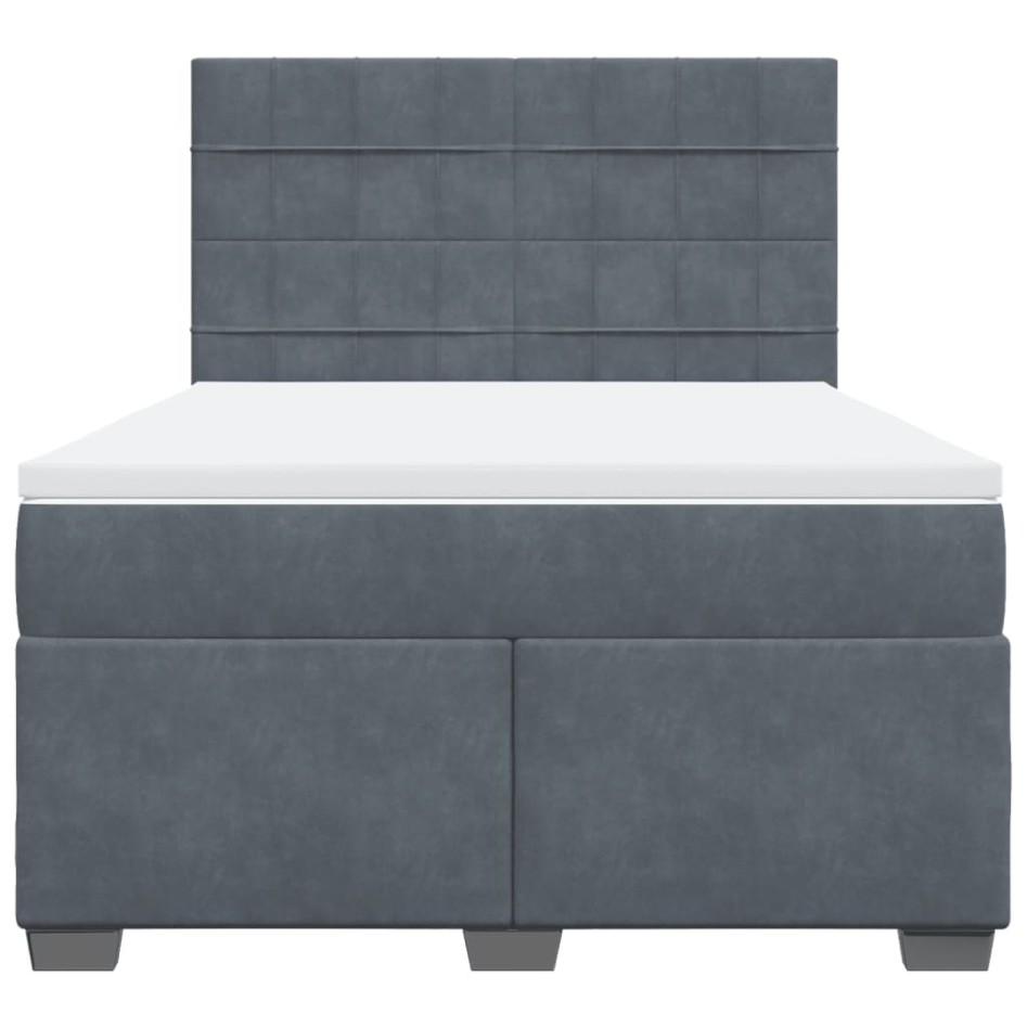 Cama box spring con colchón terciopelo gris oscuro 140x190