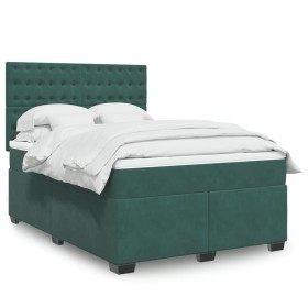 Cama box spring con colchón terciopelo verde oscuro 140x200