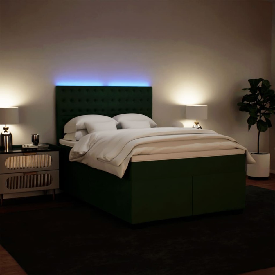 Cama box spring con colchón terciopelo verde oscuro 140x200