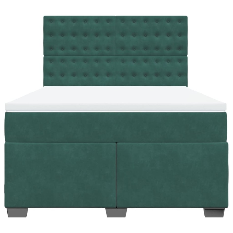 Cama box spring con colchón terciopelo verde oscuro 140x200