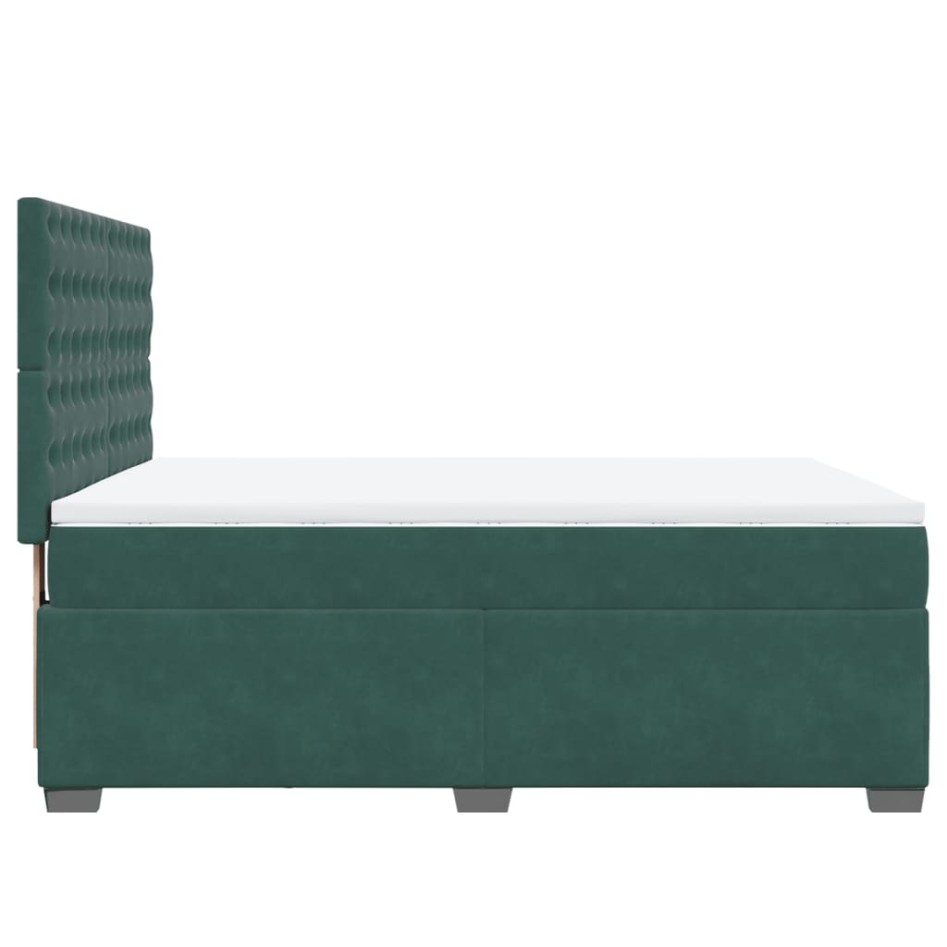 Cama box spring con colchón terciopelo verde oscuro 140x200