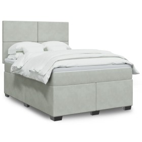 Cama box spring con colchón terciopelo gris claro 140x200