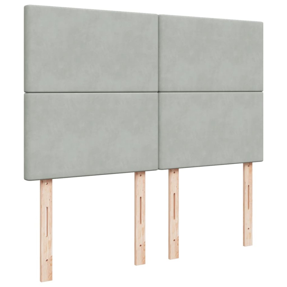 Cama box spring con colchón terciopelo gris claro 140x200