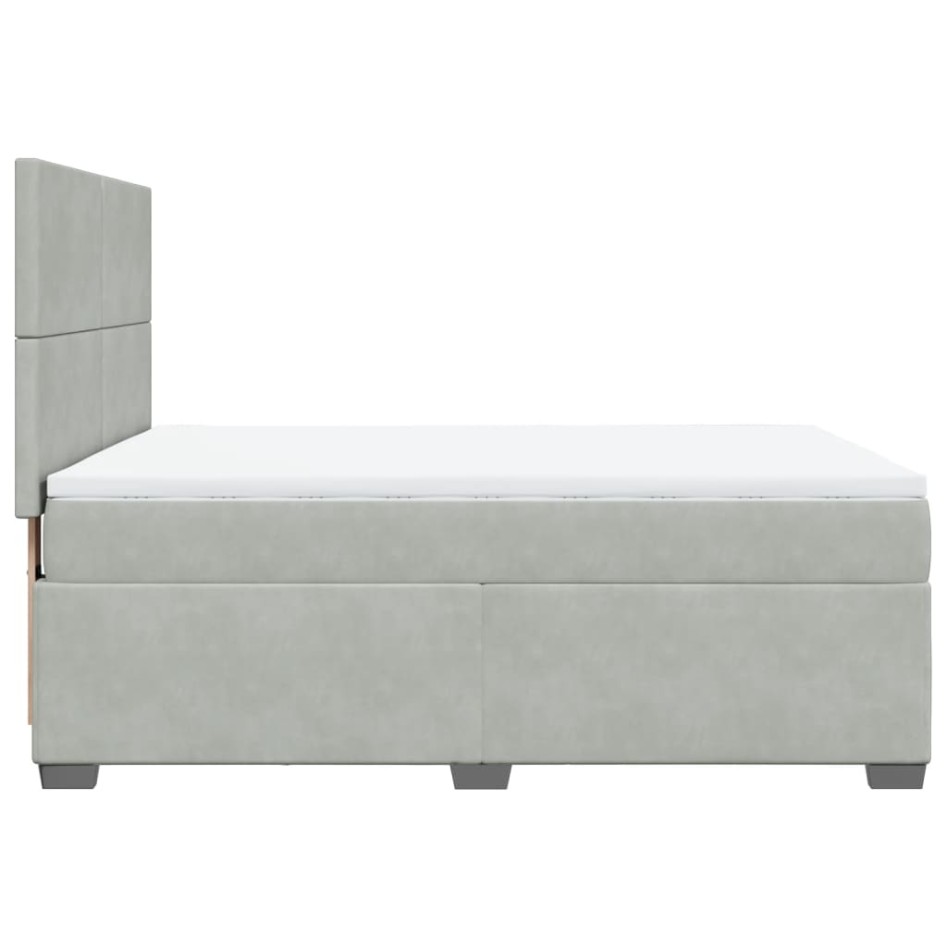 Cama box spring con colchón terciopelo gris claro 140x200