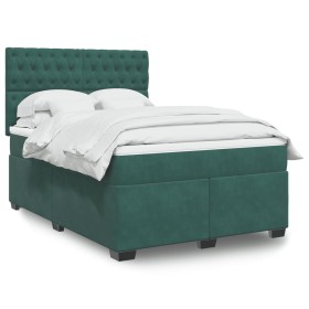 Cama box spring con colchón terciopelo verde oscuro 140x200
