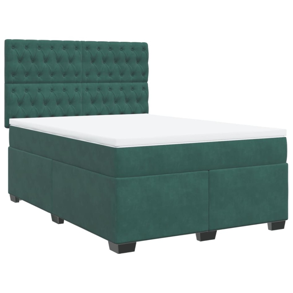 Cama box spring con colchón terciopelo verde oscuro 140x200