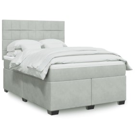 Cama box spring con colchón terciopelo gris claro 140x200