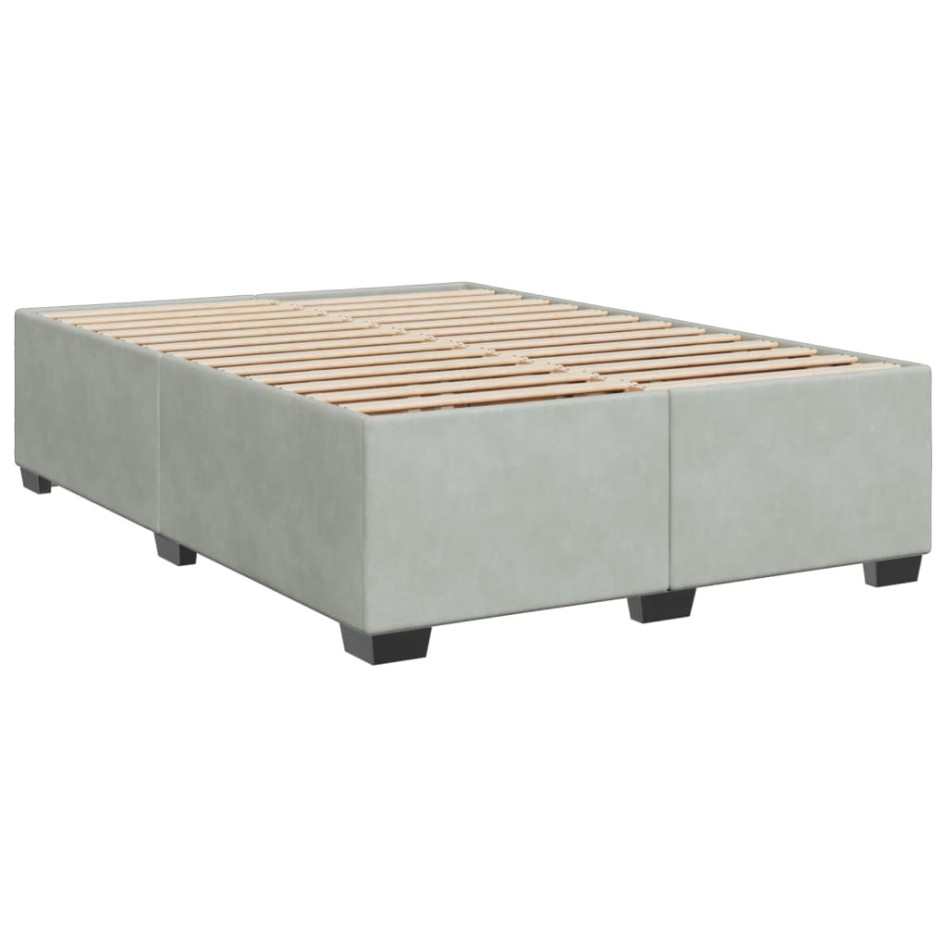 Cama box spring con colchón terciopelo gris claro 140x200
