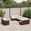 Set de sofás de jardín 9 pzas y cojines ratán sintético marrón