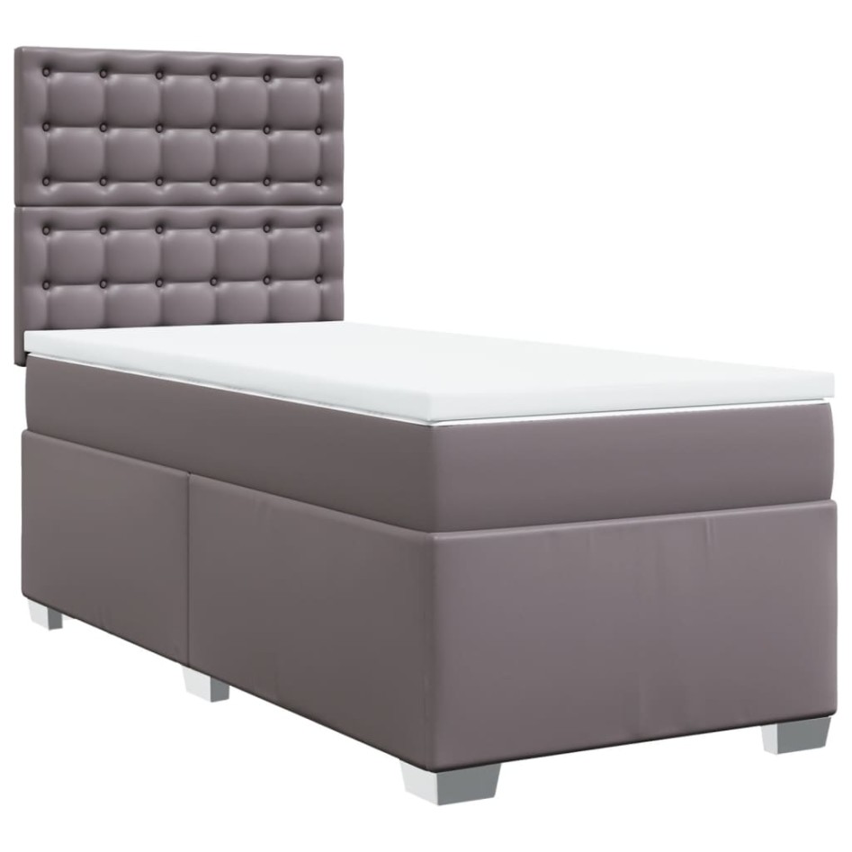 Cama box spring con colchón cuero sintético gris 80x200