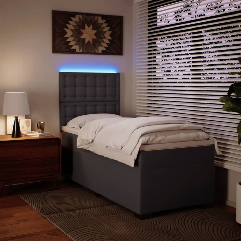 Cama box spring con colchón cuero sintético gris 80x200