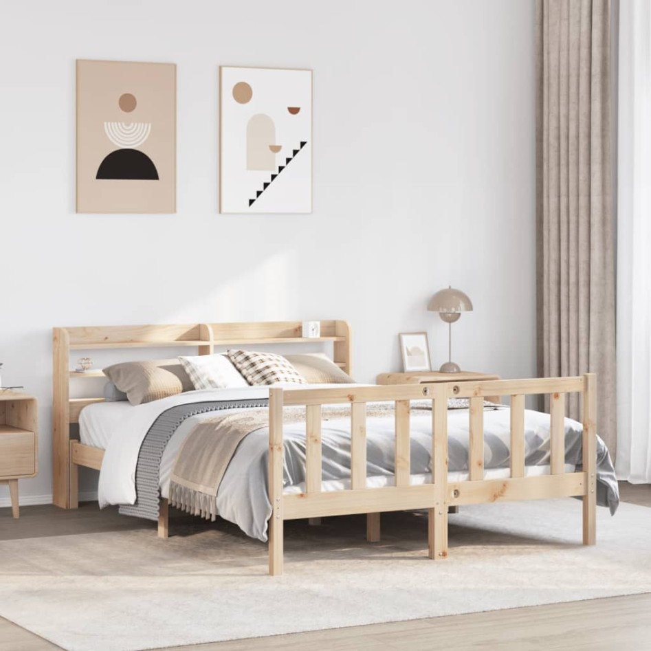 Estructura de cama sin colchón madera de pino blanca 140x200