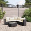 Set de sofás de jardín 6 piezas y cojines ratán sintético negro
