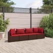 Set de sofás de jardín 4 pzas y cojines ratán sintético marrón