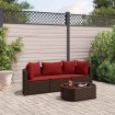 Set de sofás de jardín 4 pzas y cojines ratán sintético marrón
