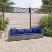 Set de sofás de jardín 4 pzas y cojines ratán sintético gris