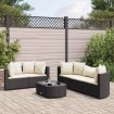 Set de sofás de jardín 6 piezas y cojines ratán sintético negro