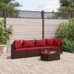Set comedor de jardín 5 piezas y cojines ratán sintético marrón