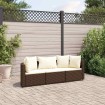 Set sofás de jardín 3 piezas y cojines ratán sintético marrón
