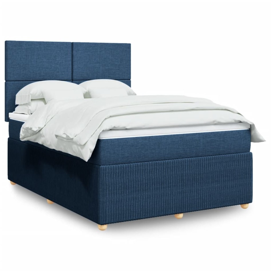 Cama box spring con colchón tela azul 140x190