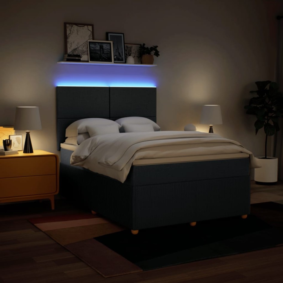 Cama box spring con colchón tela azul 140x190