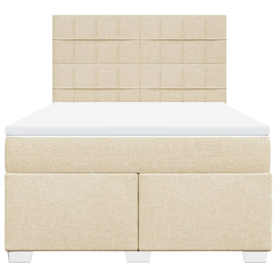 Cama box spring con colchón tela color crema 140x200