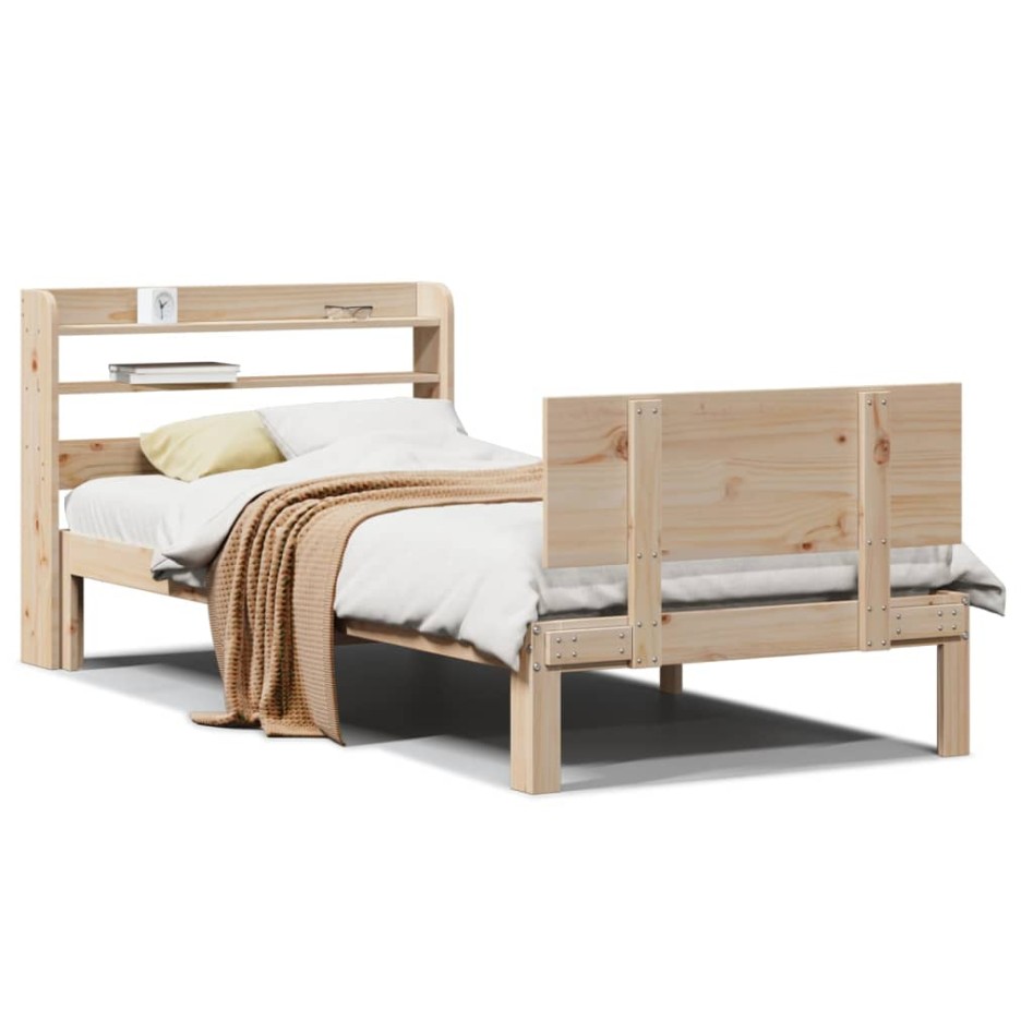 Estructura de cama con cabecero madera maciza pino 75x190
