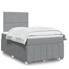 Cama box spring con colchón tela gris claro 120x200