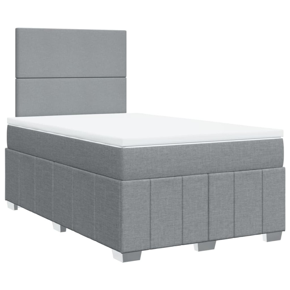 Cama box spring con colchón tela gris claro 120x200