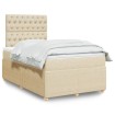 Cama box spring con colchón tela color crema 120x200 cm