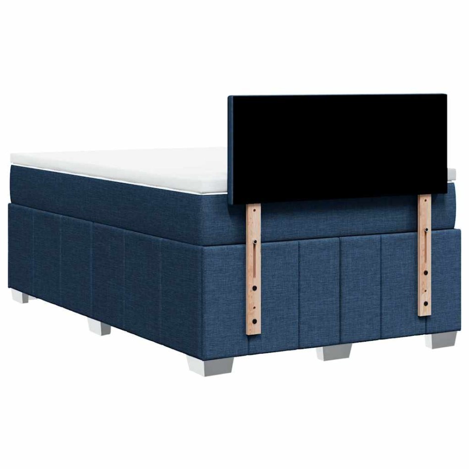 Cama box spring con colchón tela azul 120x200