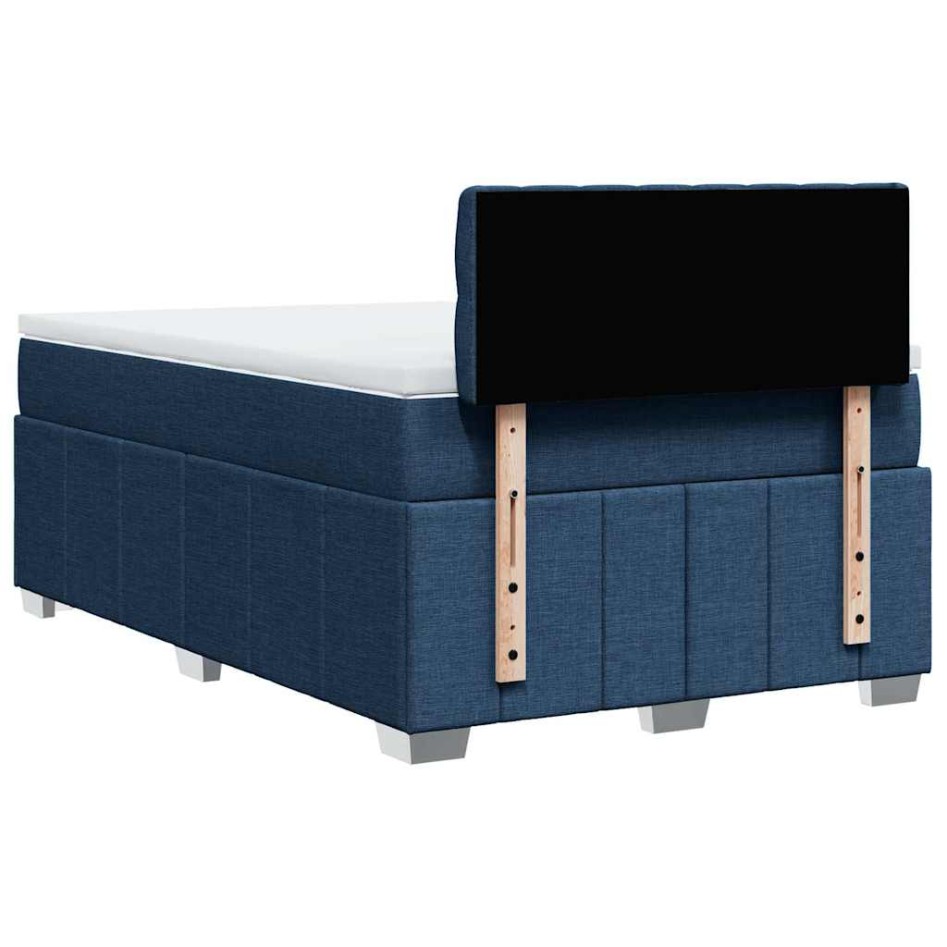 Cama box spring con colchón tela azul 120x200